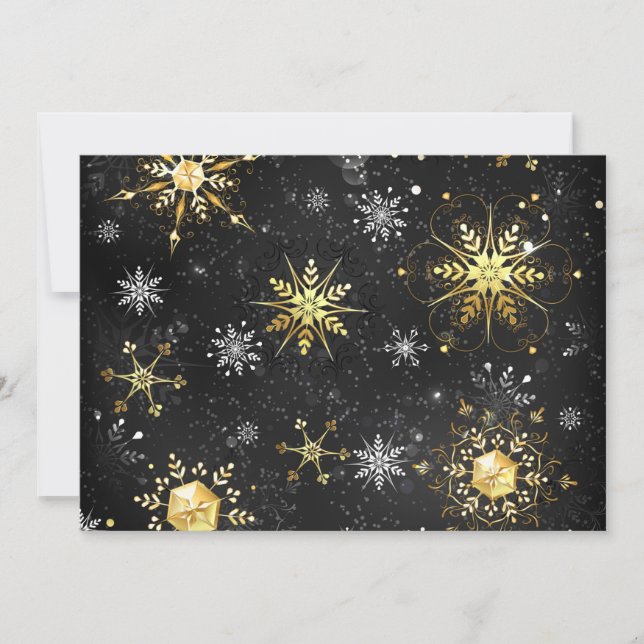 Xmas Golden Snowflakes on Black Background Thank You Card (Front)