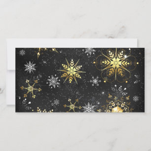 Xmas Golden Snowflakes on Black Background Thank You Card
