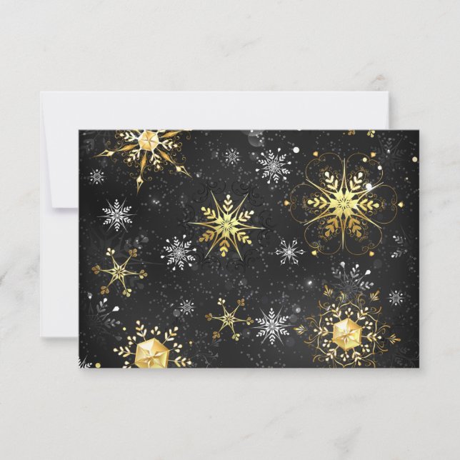 Xmas Golden Snowflakes on Black Background Thank You Card (Front)
