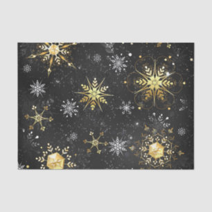 Xmas Golden Snowflakes on Black Background Tissue Paper