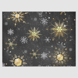 Xmas Golden Snowflakes on Black Background Tissue Paper