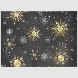 Xmas Golden Snowflakes on Black Background Tissue Paper
