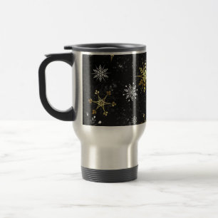 Xmas Golden Snowflakes on Black Background Travel Mug