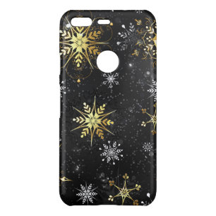 Xmas Golden Snowflakes on Black Background Uncommon Google Pixel Case