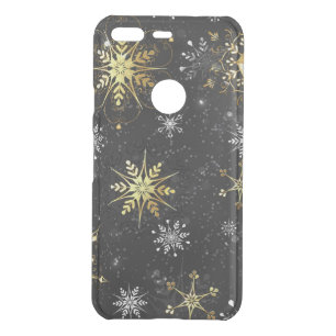 Xmas Golden Snowflakes on Black Background Uncommon Google Pixel Case