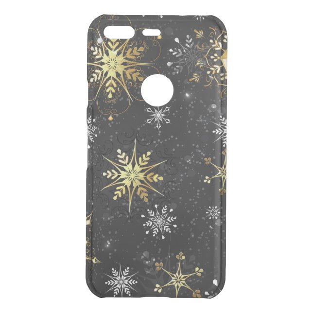 Xmas Golden Snowflakes on Black Background Uncommon Google Pixel Case (Back)