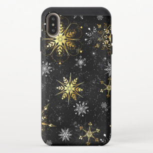 Xmas Golden Snowflakes on Black Background iPhone XS Max Slider Case