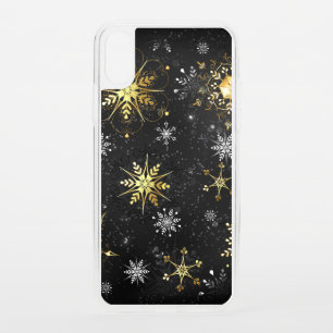 Xmas Golden Snowflakes on Black Background iPhone XS Case