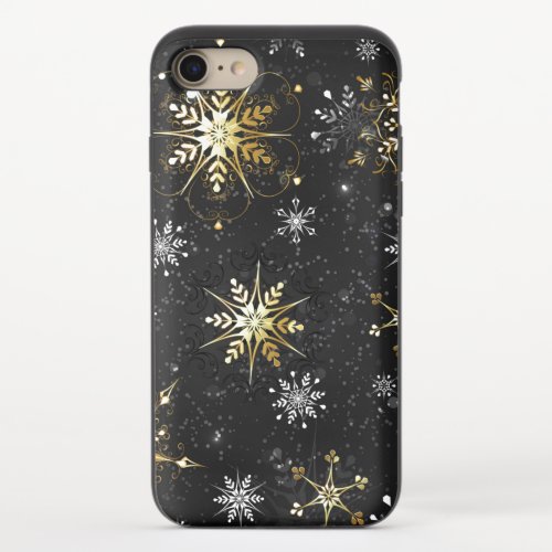 Xmas Golden Snowflakes on Black Background iPhone 87 Slider Case