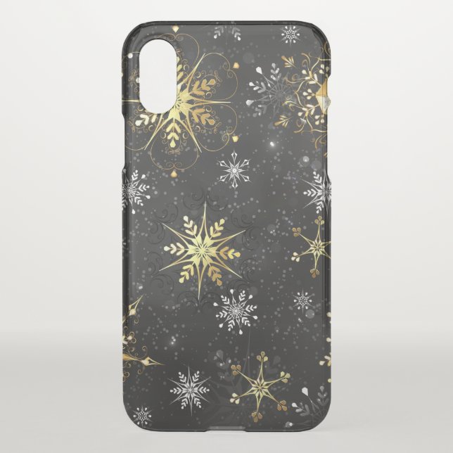 Xmas Golden Snowflakes on Black Background Uncommon iPhone Case (Back)