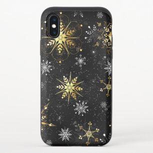 Xmas Golden Snowflakes on Black Background iPhone XS Slider Case