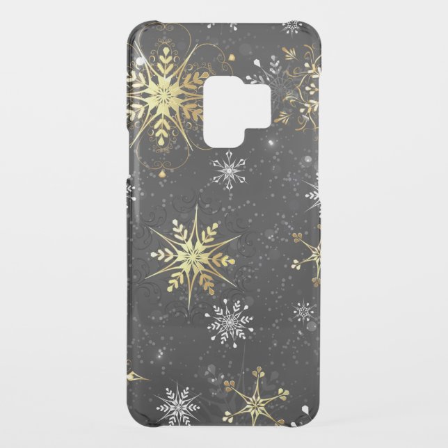 Xmas Golden Snowflakes on Black Background Uncommon Samsung Galaxy Case (Back)