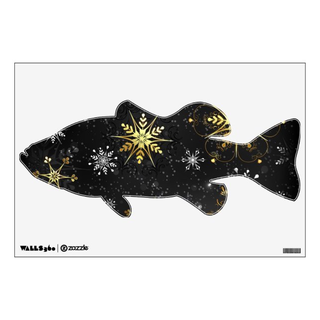 Xmas Golden Snowflakes on Black Background Wall Decal (Front)