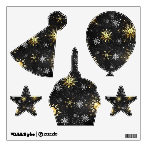 Xmas Golden Snowflakes on Black Background Wall Decal