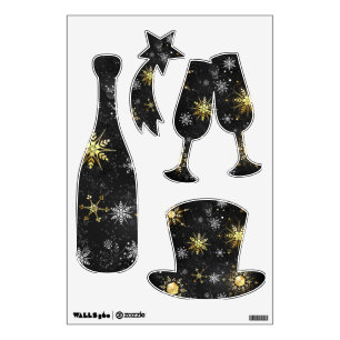 Xmas Golden Snowflakes on Black Background Wall Decal