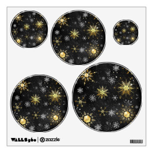 Xmas Golden Snowflakes on Black Background Wall Decal