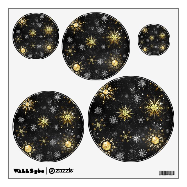 Xmas Golden Snowflakes on Black Background Wall Decal (Front)