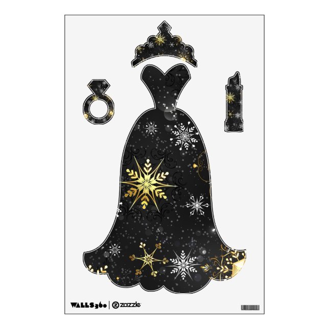 Xmas Golden Snowflakes on Black Background Wall Decal (Front)