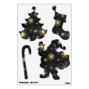 Xmas Golden Snowflakes on Black Background Wall Decal