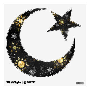 Xmas Golden Snowflakes on Black Background Wall Decal