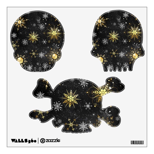 Xmas Golden Snowflakes on Black Background Wall Decal (Front)