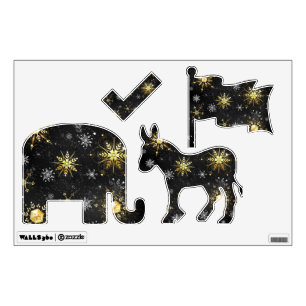 Xmas Golden Snowflakes on Black Background Wall Decal