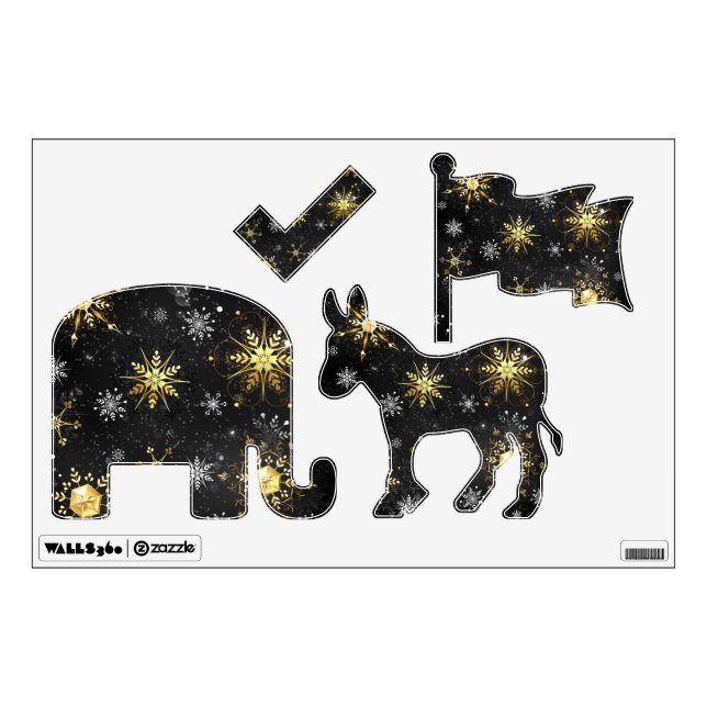 Xmas Golden Snowflakes on Black Background Wall Decal (Front)