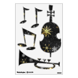Xmas Golden Snowflakes on Black Background Wall Decal