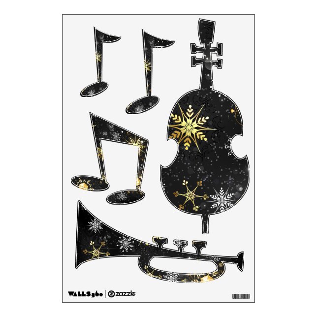 Xmas Golden Snowflakes on Black Background Wall Decal (Front)