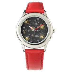 Xmas Golden Snowflakes on Black Background Watch