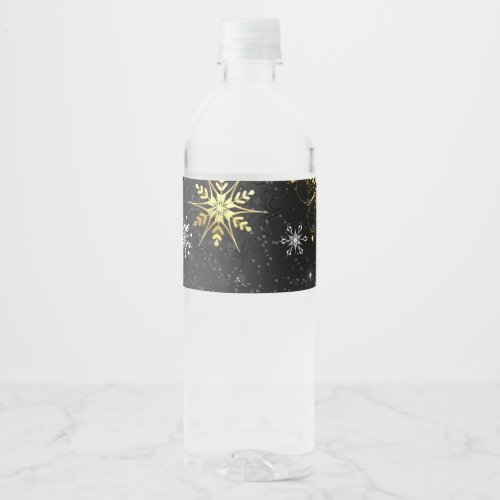 Xmas Golden Snowflakes on Black Background Water Bottle Label