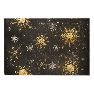 Xmas Golden Snowflakes on Black Background Wood Wall Art