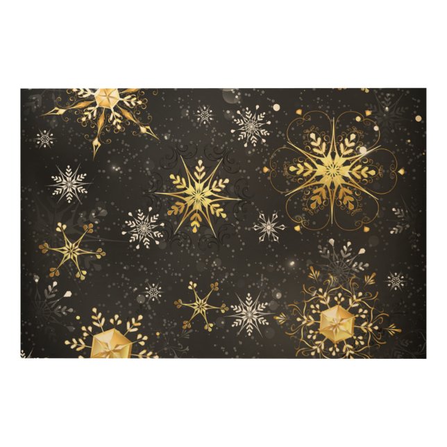 Xmas Golden Snowflakes on Black Background Wood Wall Art (Front)