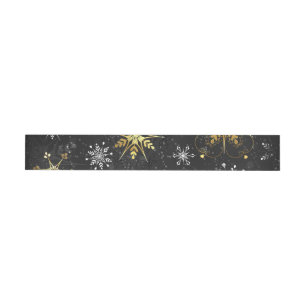 Xmas Golden Snowflakes on Black Background Wrap Around Address Label