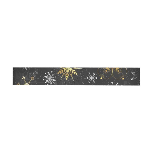 Xmas Golden Snowflakes on Black Background Wrap Around Label (Individual)