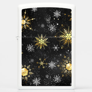 Xmas Golden Snowflakes on Black Background Zippo Lighter