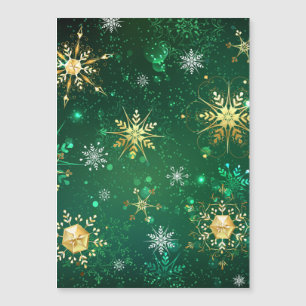 Xmas Golden Snowflakes on Green Background