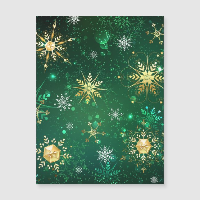 Xmas Golden Snowflakes on Green Background (Front)