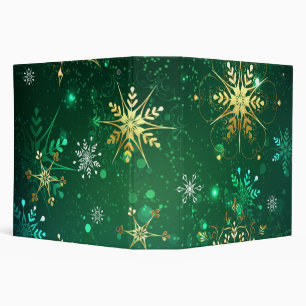Xmas Golden Snowflakes on Green Background 3 Ring Binder