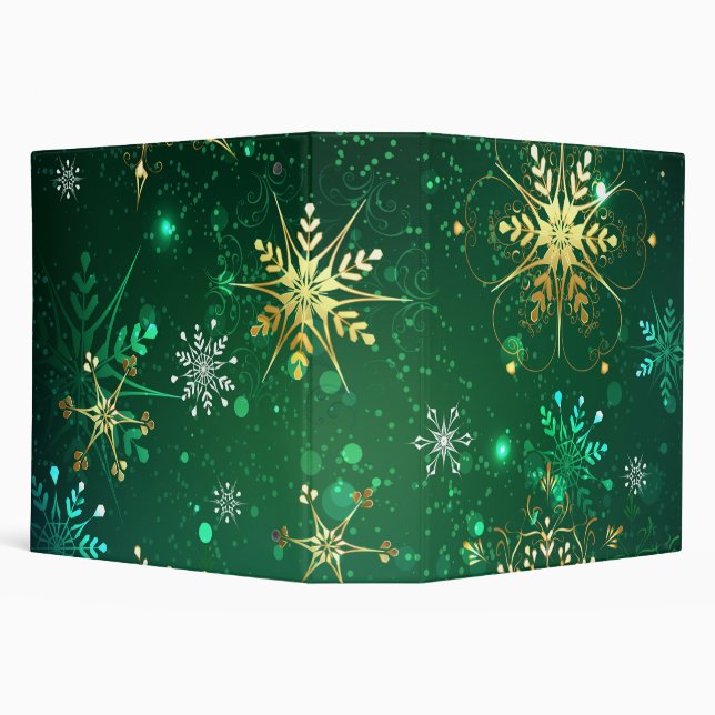 Xmas Golden Snowflakes on Green Background 3 Ring Binder (Background)