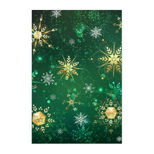 Xmas Golden Snowflakes on Green Background Acrylic Print
