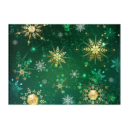 Xmas Golden Snowflakes on Green Background Acrylic Print