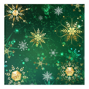 Xmas Golden Snowflakes on Green Background Acrylic Print
