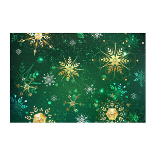 Xmas Golden Snowflakes on Green Background Acrylic Print