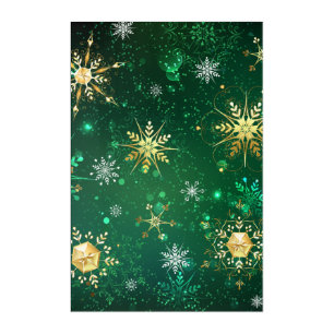 Xmas Golden Snowflakes on Green Background Acrylic Print