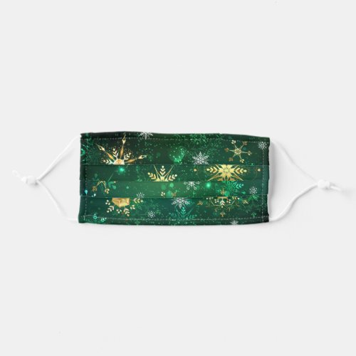 Xmas Golden Snowflakes on Green Background Adult Cloth Face Mask