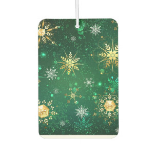 Xmas Golden Snowflakes on Green Background Air Freshener