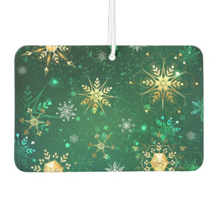 Xmas Golden Snowflakes on Green Background Air Freshener