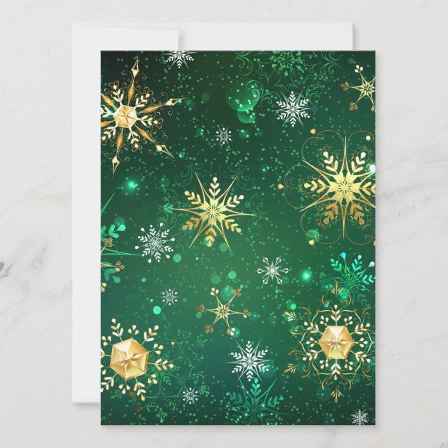 Xmas Golden Snowflakes on Green Background Announcement (Front)