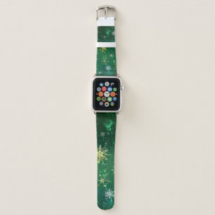 Xmas Golden Snowflakes on Green Background Apple Watch Band